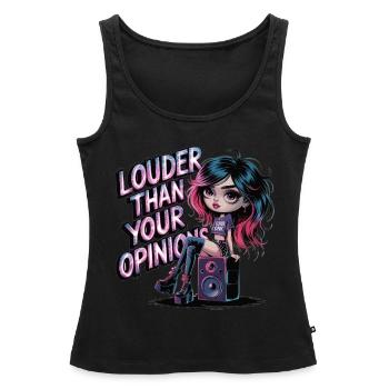 Plus fort que votre opinion – Déclaration punk et gothique - Débardeur bio Premium Femme - noir - Devant - AI Model Female 172 light (172cm)