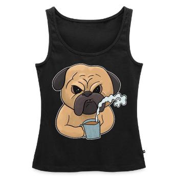 Chien grincheux avec café muffins du matin - Débardeur bio Premium Femme - noir - Devant - AI Model Female 172 light (172cm)