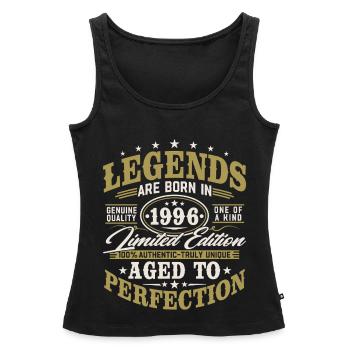 Anniversaire vintage Born Legends 1996 - Débardeur bio Premium Femme - noir - Devant - AI Model Female 172 light (172cm)