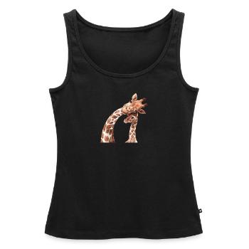 Mère et bébé animaux aquarelle girafe maman - Débardeur bio Premium Femme - noir - Devant - AI Model Female 172 light (172cm)
