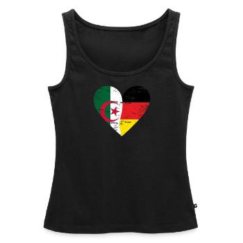 Algérie Allemagne Drapeau Coeur - Débardeur bio Premium Femme - noir - Devant - AI Model Female 172 light (172cm)