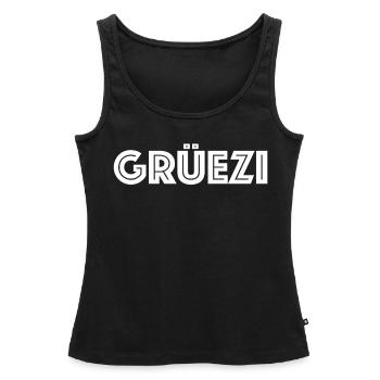 Grüezi Suisse dialecte suisse allemand - Débardeur bio Premium Femme - noir - Devant - AI Model Female 172 light (172cm)
