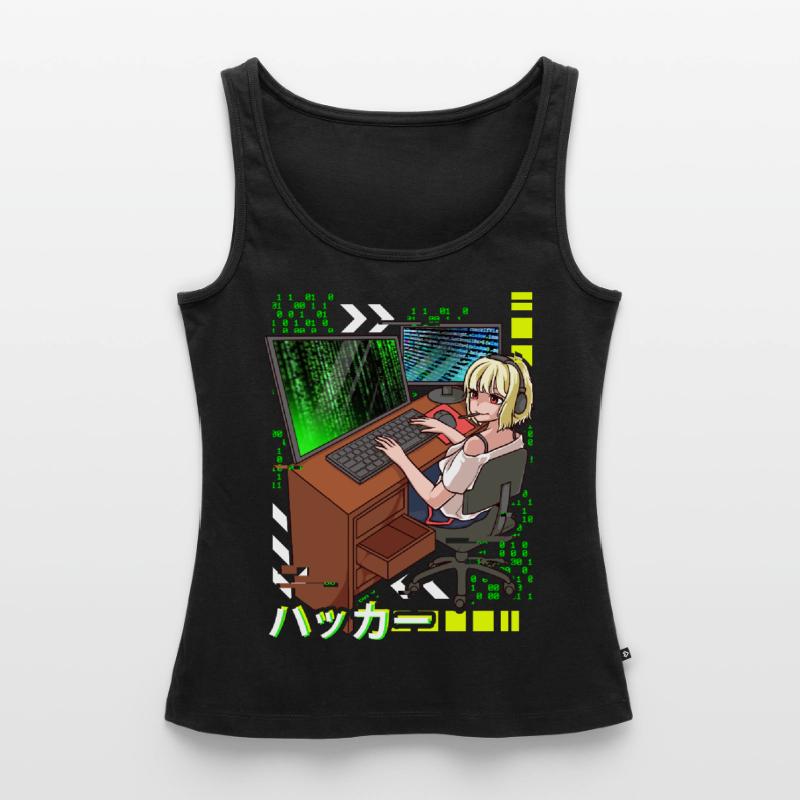 Anime Cyber Hacker Girl Hacking Binary Code Women’s Premium Organic Tank top