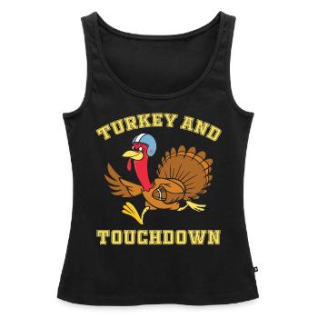 Dinde de Thanksgiving et Touchdowns - Thanksgiving - Débardeur bio Premium Femme - noir - Devant - AI Model Female 172 light (172cm)