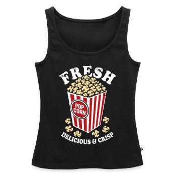 Popcorn frais - croustillant, délicieux - Cadeau - Débardeur bio Premium Femme - noir - Devant - AI Model Female 172 light (172cm)