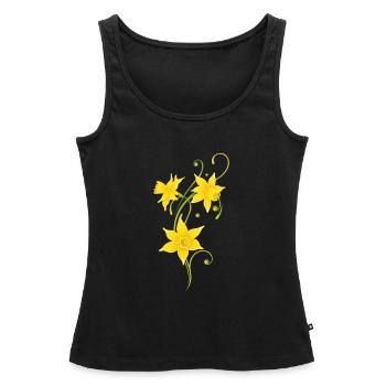 Vrille en filigrane avec des jonquilles. Pâques. - Débardeur bio Premium Femme - noir - Devant - AI Model Female 172 light (172cm)