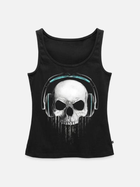 Headphone Skull - Frauen Premium Organic Tank Top - Schwarz