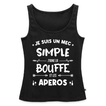Un mec simple, bouffe et apéro - Débardeur bio Premium Femme - noir - Devant - AI Model Female 172 light (172cm)