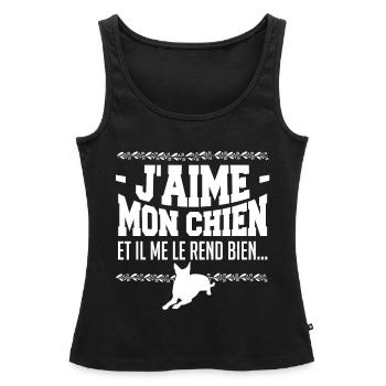 J aime mon chien et il me rend bien - Débardeur bio Premium Femme - noir - Devant - AI Model Female 172 light (172cm)