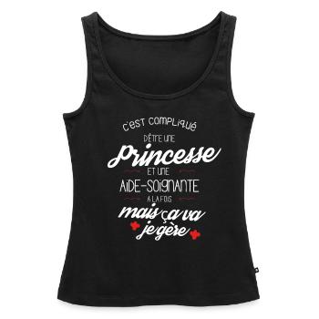 T-shirt Princesse Aide Soignante - cadeau drôle - Débardeur bio Premium Femme - noir - Devant - AI Model Female 172 light (172cm)