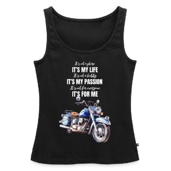 Attitude de motard moto chopper motocycliste envers la vie - Débardeur bio Premium Femme - noir - Devant - AI Model Female 172 light (172cm)