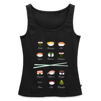 sushi kit Chopsticks manga wasabi japan riz fish - Débardeur bio Premium Femme - noir - Devant - AI Model Female 172 light (172cm)