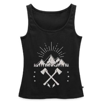 Robustes Berg-Sonnenaufgangsaxt-Emblem - Frauen Premium Organic Tank Top - Schwarz - Vorne - AI Model Female 172 light (172cm)