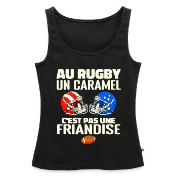 Au Rugby Un Caramel C'est Pas Une Friandise. rugby - Débardeur bio Premium Femme - noir - Devant - AI Model Female 172 light (172cm)