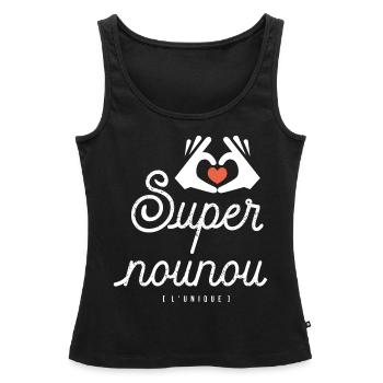 SUPER NOUNOU l'unique cadeau nourrice - Débardeur bio Premium Femme - noir - Devant - AI Model Female 172 light (172cm)