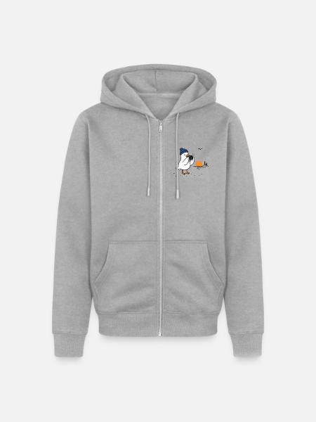 Möwe mit Kamera am Sonnenuntergang - Unisex Premium Bio Zip Hoodie - Grau meliert