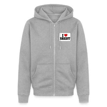 Ich liebe Brest J'aime Brest: Herz und Stadt - Unisex Premium Bio Zip Hoodie - Grau meliert - Vorne - Nico (187cm) & Julia (174cm)