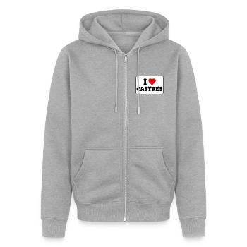 Ich liebe Castres, ich liebe Castres – Souvenir-Geschenk - Unisex Premium Bio Zip Hoodie - Grau meliert - Vorne - Nico (187cm) & Julia (174cm)
