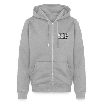 VIP - Unisex Premium Bio Zip Hoodie - Grau meliert - Vorne - Nico (187cm) & Julia (174cm)