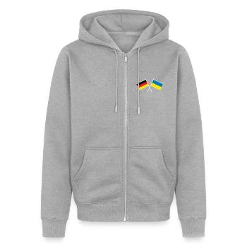 Germany x Ukraine Friendship Flags - Unisex Premium Bio Zip Hoodie - Grau meliert - Vorne - Nico (187cm) & Julia (174cm)