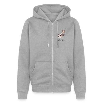 Peltodoris atromaculata, Fleckenmeer-Schönheit - Unisex Premium Bio Zip Hoodie - Grau meliert - Vorne - Nico (187cm) & Julia (174cm)