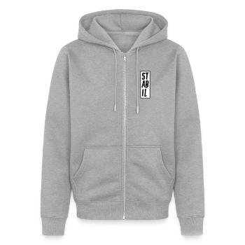 STABIL - BLOCK - Unisex Premium Bio Zip Hoodie - Grau meliert - Vorne - Nico (187cm) & Julia (174cm)