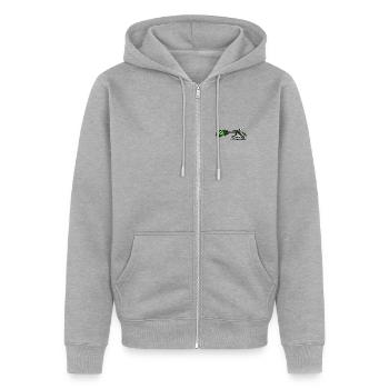 Asterix & Obelix Stickmotiv Idefix Mit Zaubertrank - Unisex Premium Bio Zip Hoodie - Grau meliert - Vorne - Nico (187cm) & Julia (174cm)