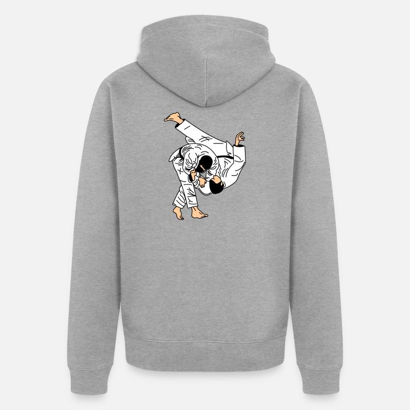 Judo-Wurf im weißen Anzug oder Kimono - Unisex Premium Bio Zip Hoodie - Grau meliert