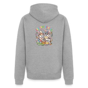 Hosterhasen Familie -Eier Sammler - Unisex Premium Bio Zip Hoodie - Grau meliert - Hinten - Nico (187cm)
