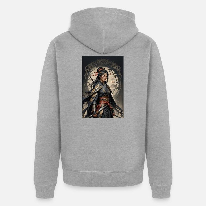 Guerrier Samouraï Sombre en kimono - Veste à capuche bio Premium Unisexe - gris chiné