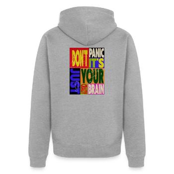 Don't panic - Unisex Premium Bio Zip Hoodie - Grau meliert - Hinten - Nico (187cm)