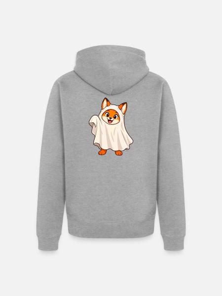 Süßer Fuchs im Geisterkostüm - Unisex Premium Bio Zip Hoodie - Grau meliert