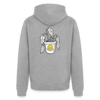 Pflanze mit traurigem Gesicht – Trying my Best - Unisex Premium Bio Zip Hoodie - Grau meliert - Hinten - Nico (187cm)