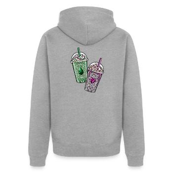 Gemstone Iced Coffee – Pink & Green Crystal Drinks - Unisex Premium Bio Zip Hoodie - Grau meliert - Hinten - Nico (187cm)