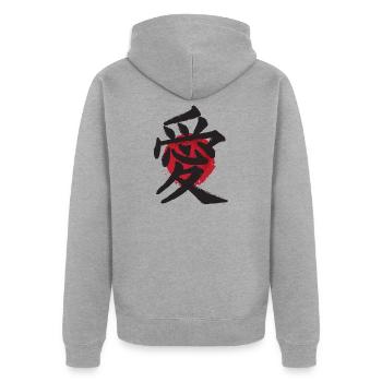 An die Liebe japanischen Ideogramm Vintage-Effekt - Unisex Premium Bio Zip Hoodie - Grau meliert - Hinten - Nico (187cm)