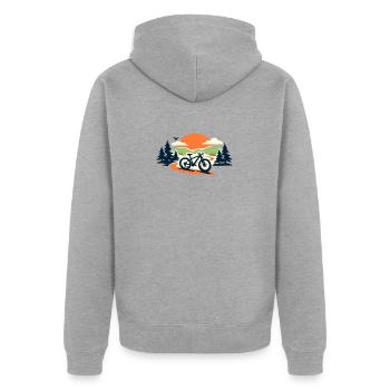 Fahrrad Sonnenuntergang Mountainbike Trail - Unisex Premium Bio Zip Hoodie - Grau meliert - Hinten - Nico (187cm)