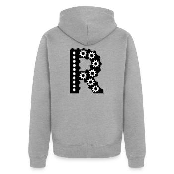Letter R - Unisex Premium Organic Zip Hoodie - heather grey - Back - Nico (187cm)