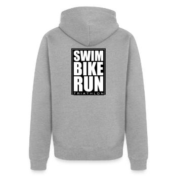 Triathlon Natation Cyclisme Course à pied - Veste à capuche bio Premium Unisexe - gris chiné - Dos - Nico (187cm)