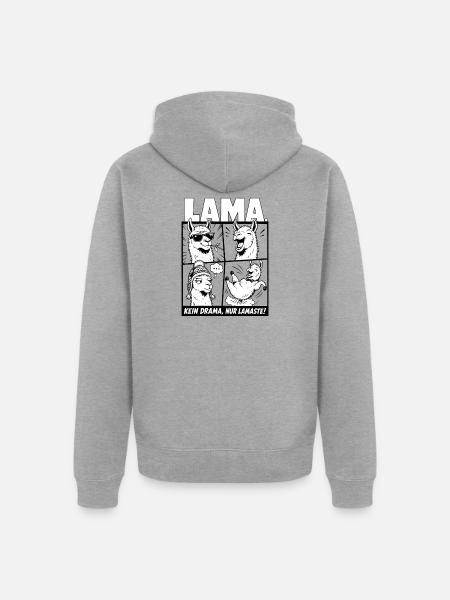 Lama kein Drama Spruch lustig - Unisex Premium Bio Zip Hoodie - Grau meliert
