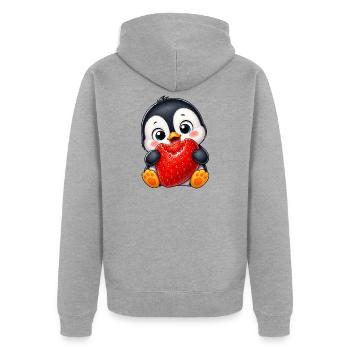 Süßer Pinguin mit Erdbeeren Cartoon Sommer - Unisex Premium Bio Zip Hoodie - Grau meliert - Hinten - Nico (187cm)