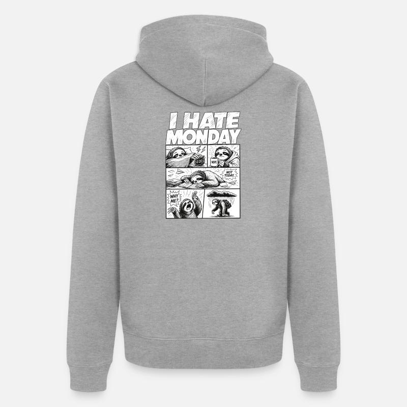 Je déteste Monday Sloth Comic - Veste à capuche bio Premium Unisexe - gris chiné