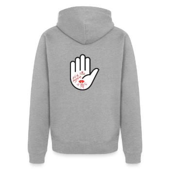 Frag mich nichts. Hand, pssst. - Unisex Premium Bio Zip Hoodie - Grau meliert - Hinten - Nico (187cm)