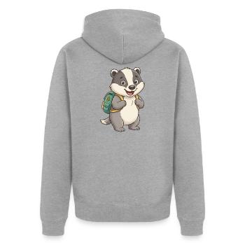 Waldfreund Dachs mit Rucksack - Unisex Premium Bio Zip Hoodie - Grau meliert - Hinten - Nico (187cm)