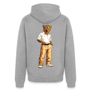 Leoparden Fans - Unisex Premium Bio Zip Hoodie - Grau meliert - Hinten - Nico (187cm)