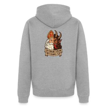 Nikolaus zu schlimm Krampus zu lieb - Unisex Premium Bio Zip Hoodie - Grau meliert - Hinten - Nico (187cm)