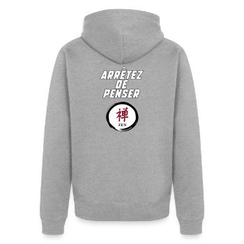 Stop thinking - Unisex Premium Organic Zip Hoodie - heather grey - Back - Nico (187cm)