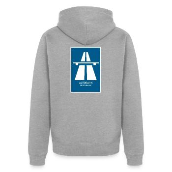 Autobahn München A8 Retro Poster - Unisex Premium Bio Zip Hoodie - Grau meliert - Hinten - Nico (187cm)