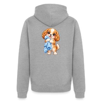 Kawaii-Hund mit seiner Decke - Unisex Premium Bio Zip Hoodie - Grau meliert - Hinten - Nico (187cm)