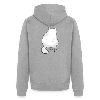Rückansicht Flauschige Katzensilhouette - Unisex Premium Bio Zip Hoodie - Grau meliert - Hinten - Nico (187cm)
