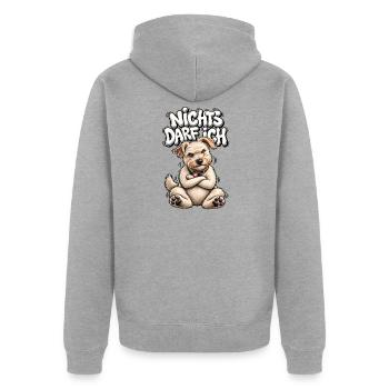 Nichts Darf Ich Hund – freches Motiv - Unisex Premium Bio Zip Hoodie - Grau meliert - Hinten - Nico (187cm)